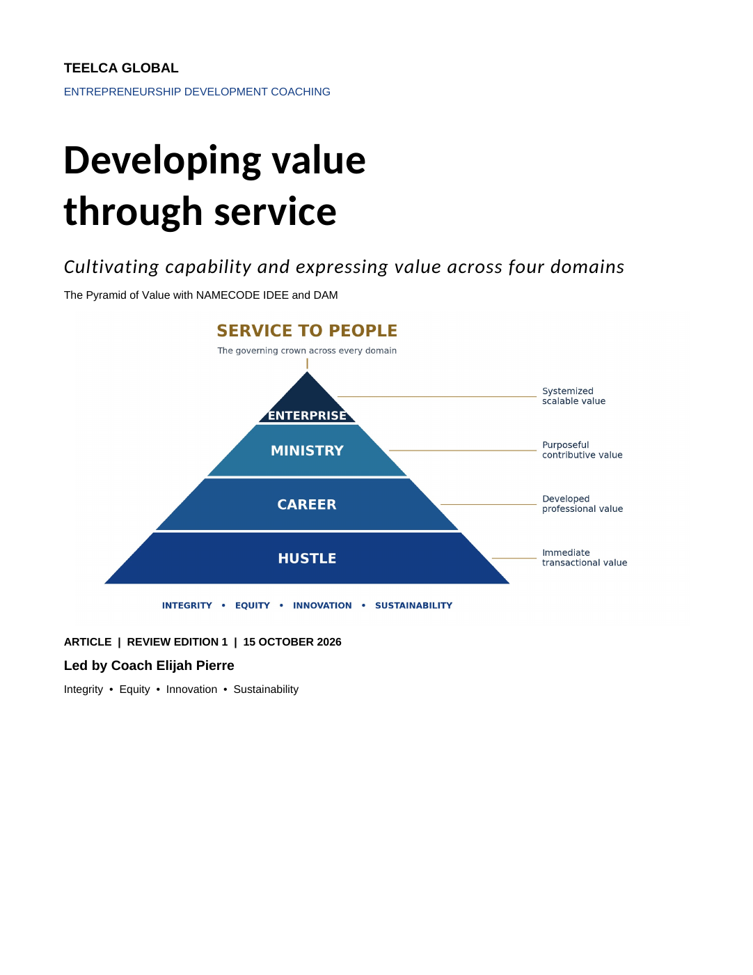 Developing Value Through Service publication cover